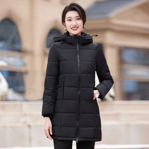 Women's Mid Length Cotton Padded Coat With Hood Detachable Slim Fit Warm Winter Workwear For Office And Banking Jobs - Product Image 2