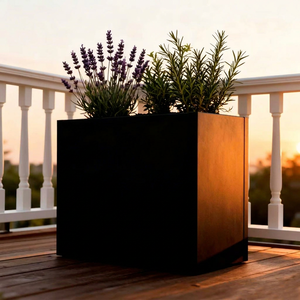 Tough Black Galvanized Steel <b>Square</b> American Style Flower <b>Pot</b> Outdoor Planter Box Heavy-Duty Garden Porch Home Mall Nursery - Product Image 1