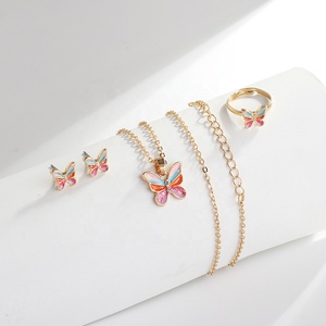 Cô Gái Thiết Kế Thời Trang Trang Sức <span class=keywords><strong>Set</strong></span> Vàng-Mạ Kẽm Hợp Kim Men Bướm Bông Tai Vòng Cổ Nhẫn Cho Trẻ em' Quà Tặng - Product Image 5