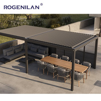Pérgola de Jardín Moderna Personalizada ROGENILAN, Pérgola de Aluminio con Techo de Láminas Impermeable y Toldo Parasol