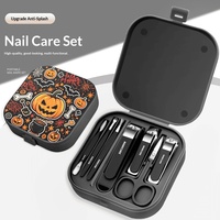 Coffret de 8 coupe-ongles en acier au carbone pour Halloween, avec couvercle anti-éclaboussures, motif citrouille, portable, pour manucure et pédicure à domicile, coffret cadeau