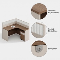 Poste de travail modulaire en L pour bureau, avec cloison en verre dépoli à lattes, verrouillable, pour bureau mobile