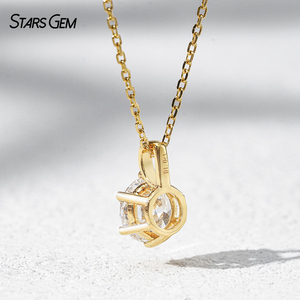 Starsgem 18K Solid Gold 6 Prong 1ct Round Cut Lab Diamond Solitaire Pendant <b>Necklace</b> 40+5cm Yellow White Gold <b>Necklace</b> For Women - Product Image 4