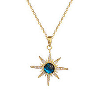 Collier en bambou unisexe polyvalent en cuivre, serti de zircon bleu ciel, style sportif élégant et luxueux, avec diamants intégrés, pour le commerce transfrontalier