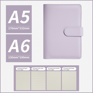Carnet de notes A5 rigide en cuir PU avec 6 anneaux, rechargeable, pochettes pour cartes, 100 feuilles, journal rose mignon pour <span class=keywords><strong>l</strong></span>'école, le travail, ou comme cadeau - Product Image 6