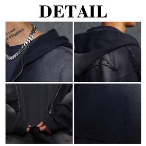 Ensemble sweat à capuche zippé et pantalon de survêtement unisexe KIingSen en polaire délavée, respirant, 400g, polyester/coton, style streetwear - Product Image 6