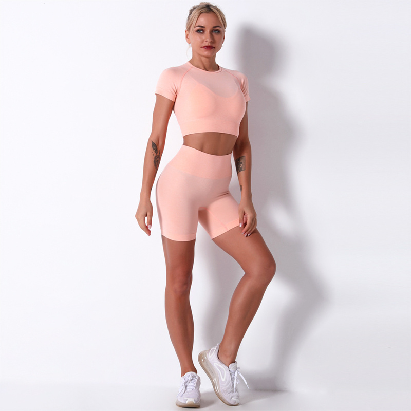 8 colors Fashion Modern Breathable Workout Clothing Women Active Wear Leggings Yoga Pants   Short sleeve