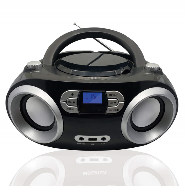 Portable Stereo Boombox CD Player with AM/FM Radio Internet Radio Auxiliary Line Input BT Rechargeable Battery for Home