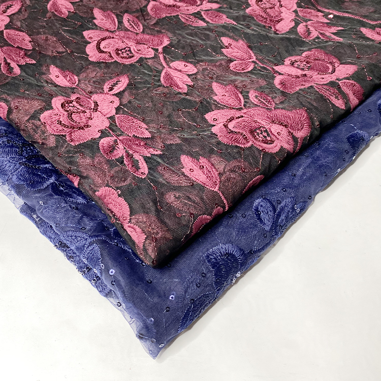 Модная нейлоновая сетчатая ткань с блестками и цветочной вышивкой для платьев и рубашек