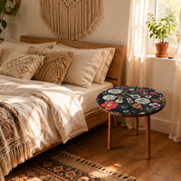 Table basse ronde moderne en bois avec bordure Mandala, petite table d'appoint décorative pour chambre, salon, bureau à domicile