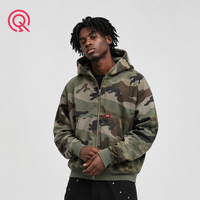 Vente en gros OEM Personnalisé Sweat à capuche zippé intégral pour homme en molleton de coton épais, imprimé camouflage intégral et logo sérigraphié, style streetwear