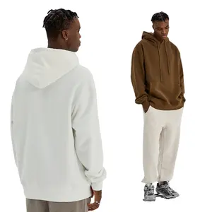 Men's High Quality Cotton Terry Pullover Hoodie Custom Drop Shoulder Fleece Oversized Plus Size in White L XL 4XL