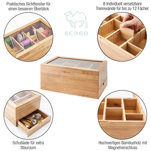 Boîte cadeau en bambou de qualité supérieure bijoux couvercle acrylique boîte à thé en bois organisateur de boîte à bijoux à 8 compartiments - Product Image 5