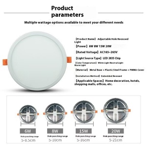 Ultra-mỏng nhôm trần ánh sáng Side phát ra miễn phí cắt Bảng điều chỉnh nhúng <span class=keywords><strong>Led</strong></span> Downlight cho sử dụng trong nhà nhà máy trực tiếp bán buôn - Product Image 2