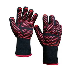 Heat Resistant Grilling Gloves Silicone Non-Slip Oven Gloves Long Kitchen Gloves for Barbecue, Cooking