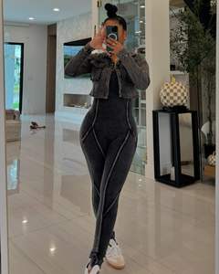 时尚女装棉质作物夹克 + 连身衣2件套休闲复古两件套女装2025 - Product Image 4