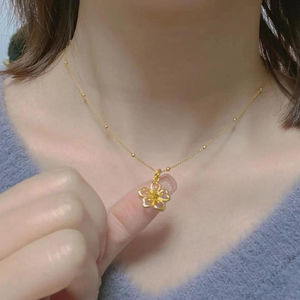 Cherry Blossom Necklace Gold Plated Flower Pendant Clavicle Chain Women's Everyday Wear 10cm Extended Chain XL-067 - Product Image 3