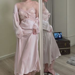 Ensemble <span class=keywords><strong>de</strong></span> robes <span class=keywords><strong>de</strong></span> chambre en <span class=keywords><strong>satin</strong></span> respirant pour femmes, super longues, à manches longues, en soie respirante, pour l'été - Product Image 4
