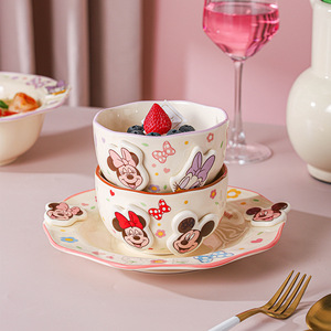 Services de table en céramique 3D Mickey et <span class=keywords><strong>Minnie</strong></span>, en relief, avec tasses à café, assiettes et bols en porcelaine à motifs de dessins animés - Product Image 4