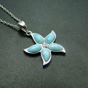 Vente en gros de bijoux en argent 925, pierre précieuse naturelle en larimar bleu, pendentif étoile de mer, collier - Product Image 3