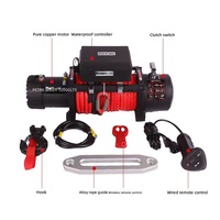 Treuil électrique tout-terrain pour véhicule 12V/24V 4500W avec moteur et câble synthétique, treuil portable pour remorquage, sauvetage et récupération de véhicule