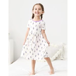 Vestido de Manga Corta para Niña BambooBud, Estampado Floral, Transpirable, Informal, para Verano, de 2 a 7 Años - Product Image 5