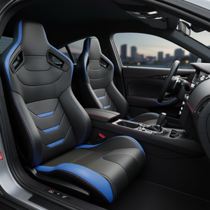 Asientos Universales Deportivos de Competición Negros Azules de Cuero PVC Tipo Baquet Reclinables Ajustables para Coche Juego - Product Image 2