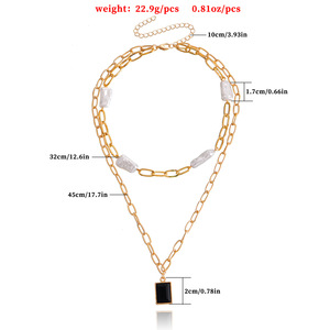 European and American <b>Cross</b>-Border Jewelry Fashion Double-Layer Irregular Pearl Bamboo Chain <b>Black</b> Zircon Pendant Necklace for - Product Image 5