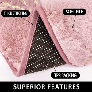Faux Rabbit Fur Memory Foam Tufted Rug Golden Foiled Pattern Non-Slip Home & Hotel Use 1 Piece Bath <b>Mat</b> - Product Image 4