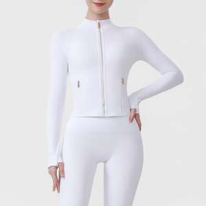 Jaket Pendek Wanita Lengan Panjang dari Gudang Luar Negeri USA, Bahan Bernapas, Elastis Tinggi, Slim Fit, Pakaian Fitness untuk Yoga dan Olahraga - Product Image 1