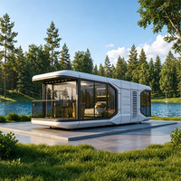 Maison portable de luxe moderne en acier léger, ignifuge, inspirée des capsules spatiales, hôtel préfabriqué, espace de vie extérieur, chambre, salle de bain