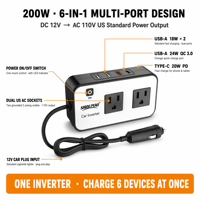 Chargeur de voiture, convertisseur de puissance de voiture, 200W DC, convertisseur de courant, inverseur de courant 12V 110V