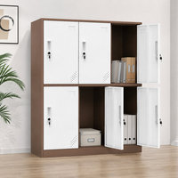 Armoire de rangement en acier à 6 portes avec cadre marron et portes blanches pour le bureau, l'école, la maison et l'organisation sécurisée des affaires personnelles