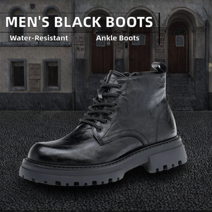 Botas de Motociclista Estilo Británico para Hombre con Logotipo Personalizado, Zapatos de Vestir Negros de PU Ligero, Altura al Tobillo, para Otoño, Invierno y Verano 1-166 - Product Image 3