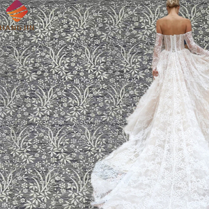 Tela de Encaje Francés con Lentejuelas Plateadas y Purpurina para Vestido de Novia, Tul Brillante, Encaje Chantilly Nupcial - Product Image 1