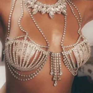 Soutien-gorge en cristal, chaîne, harnais, strass, soutien-gorge, Lingerie pour femmes, chaîne, Bikini, haut, bijoux