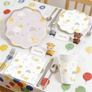 DAMAI - Vajilla Desechable para Fiestas Infantiles, Cumpleaños, Picnic, con Diseño de Arcoíris, Sol y Nubes, Servilletas, Vasos y Platos de Papel - Product Image 2
