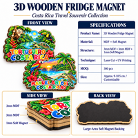 Aimant de réfrigérateur en bois 3D imprimé CMYK, design personnalisé, style art populaire, pour cadeaux promotionnels, souvenirs, logo, nom de ville, double couche