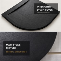 Receveur de douche de luxe noir mat ES-H1 Slim 30 mm en pierre BMC, surface antidérapante classe C avec cache-drain