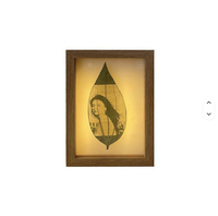 Lampe de table à cadre en bois 6/7/8 pouces, lumière blanc chaud, rechargeable sur batterie, avec motif sculpté en forme de feuille, pour l'art nocturne