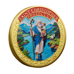 Moeda Comemorativa de Lembrança de São Cristóvão, em Ferro Eletrogalvanizado, com Estampagem, Impressão UV e Relevo Personalizado, Design Gratuito - Product Image 2