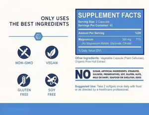 OEM/ODM Özel Etiketli Vegan Üçlü Magnezyum Kompleksi 300mg Magnezyum Glisinat Malat Sitrat Kapsülleri Yetişkinler İçin 90 Adet Rahatlatıcı - Product Image 2