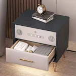 Scuqi <strong>White</strong> and <strong>Black</strong> Solid Wood 2 Drawer Smart Home 5.0 bluetooth Speaker Wireless Charge Night Side <strong>Table</strong> with Wood Feet - Product Image 3