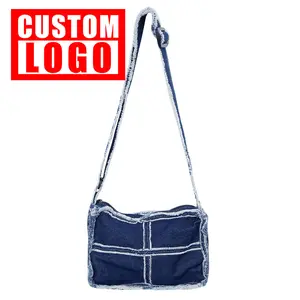 Custom logo Japanese solid color denim canvas new bag female mini mobile phone bag wash small backpack