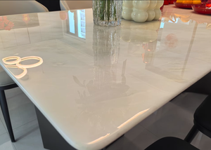 <span class=keywords><strong>Table</strong></span> à manger moderne de luxe de style crème en jade blanc rectangulaire avec métal pour la maison salon appartement hôtel utilisation - Product Image 4