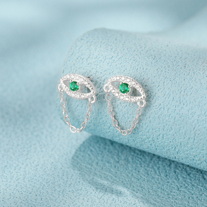 CANNER 925 Sterling Silver Personalized Eye Green Zircon <b>Chain</b> Tassel <b>Stud</b> <b>Earrings</b> Jewelry Safty Hypoallergenic <b>Stud</b> <b>Earring</b> - Product Image 2