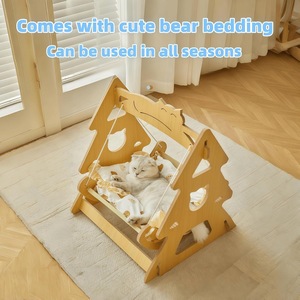Hamaca de madera para gatos, cuna para mascotas de interior, cama para gatos para todas las estaciones, columpio para cachorros y gatos, silla mecedora, hamaca colgante. - Product Image 2