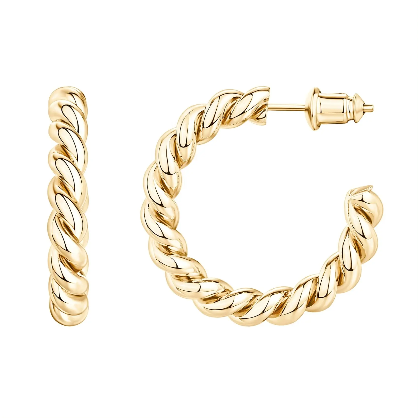 Firstmadam 18K Gold Twisted Rope Round Hoop Earrings in Rose Gold White Gold