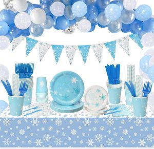 Assiettes en papier tasses serviettes flocon de neige fête et décorations de fête de princesse <span class=keywords><strong>des</strong></span> <span class=keywords><strong>neiges</strong></span> fournitures de fête congelées - Product Image 1