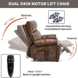 Fauteuil inclinable électrique robuste en similicuir marron avec double moteur, massage chauffant, <span class=keywords><strong>8</strong></span> points de vibration, poches latérales et fonction de levage assisté - Product Image 4
